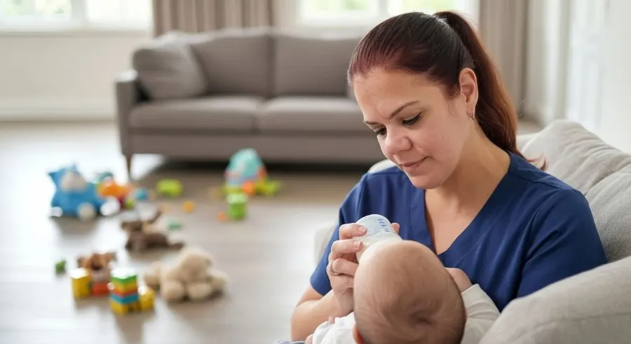 Doula feeding a newborn with a bottle